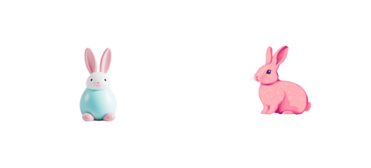 Colorful bunny figurines on a transparent background for decoration