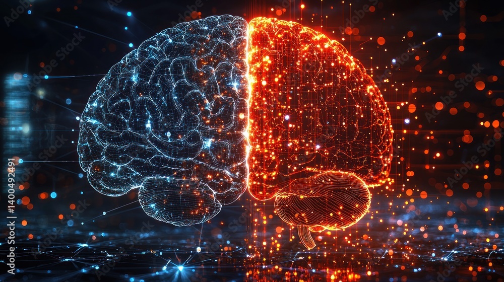 Poster digital brain: a glowing representation of human intelligence and neural networks