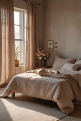 Soft Neutral Bedroom with Flowers and Morning Light
