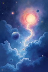 &ldquo;Dreamworlds Above: Surreal Star Systems Dancing in Cosmic Hues of Purple, Gold, and Blue&rdquo;

