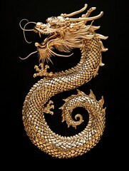 Fototapeta premium Majestic dragon sculpture in golden color.