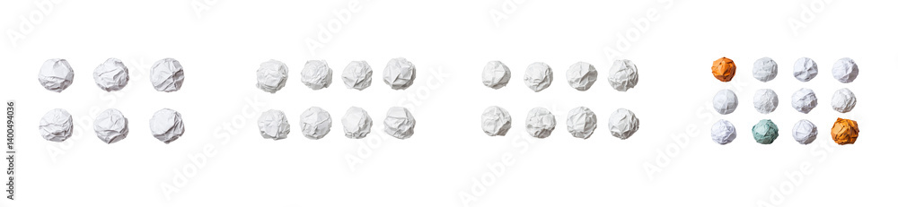 Wall mural crumpled paper balls arranged in a pattern on a transparent background