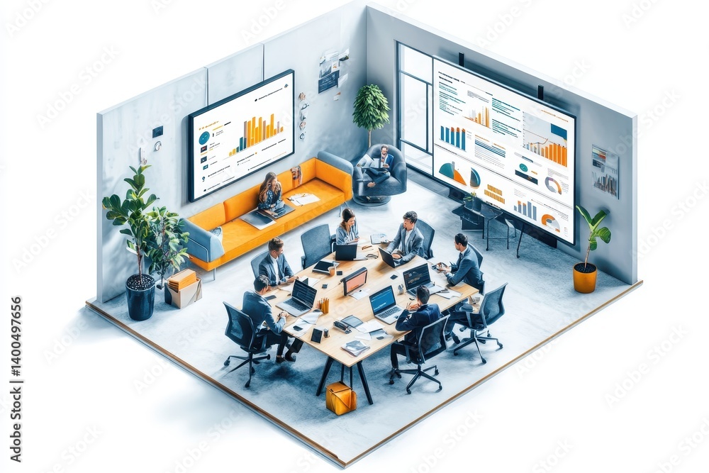 Aufkleber modern conference room with technology and data presentations in a corporate setting during daylight