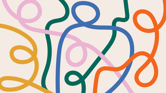 Fun abstract background with colorful bold lines. Childish naive design. Minimal hand drawn pattern