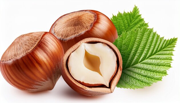 hazelnuts on a white background