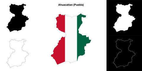 Fototapeta premium Ahuacatlan municipality (Puebla) outline map set
