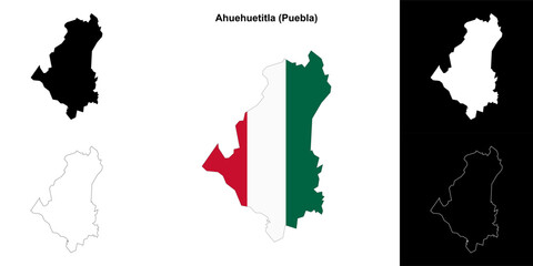 Fototapeta premium Ahuehuetitla municipality (Puebla) outline map set