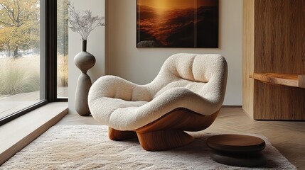 Modern cream armchair in minimalist interior