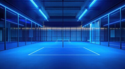 Fototapeta premium Illuminated indoor padel court featuring sleek design and modern aesthetics in a professional sports facility