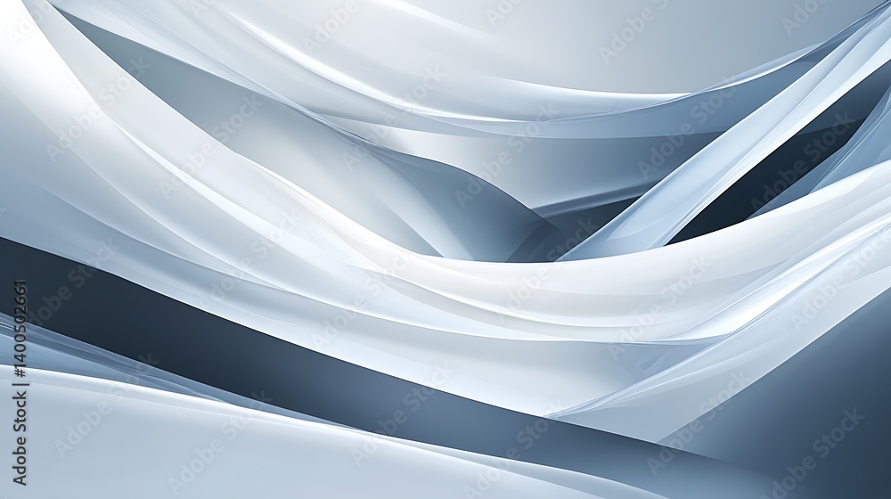 Poster smooth, flowing abstract waves in varying shades of blue and white creating a serene visual effect, 