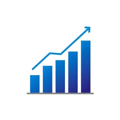 Blue bar chart graphic showing growth with an upward arrow, representing business success, data analysis, or financial improvement.
