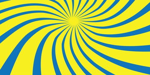 blue sunburst lines on yellow Background. Light sun rays pattern. Vintage stripes halftone radial wallpaper for poster, banner, advertising backdrop, comic