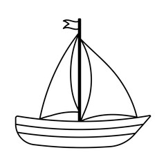 Black line ship. Icon isolated on white background. Sailing boat. Vector.