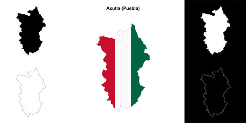 Axutla municipality (Puebla) outline map set