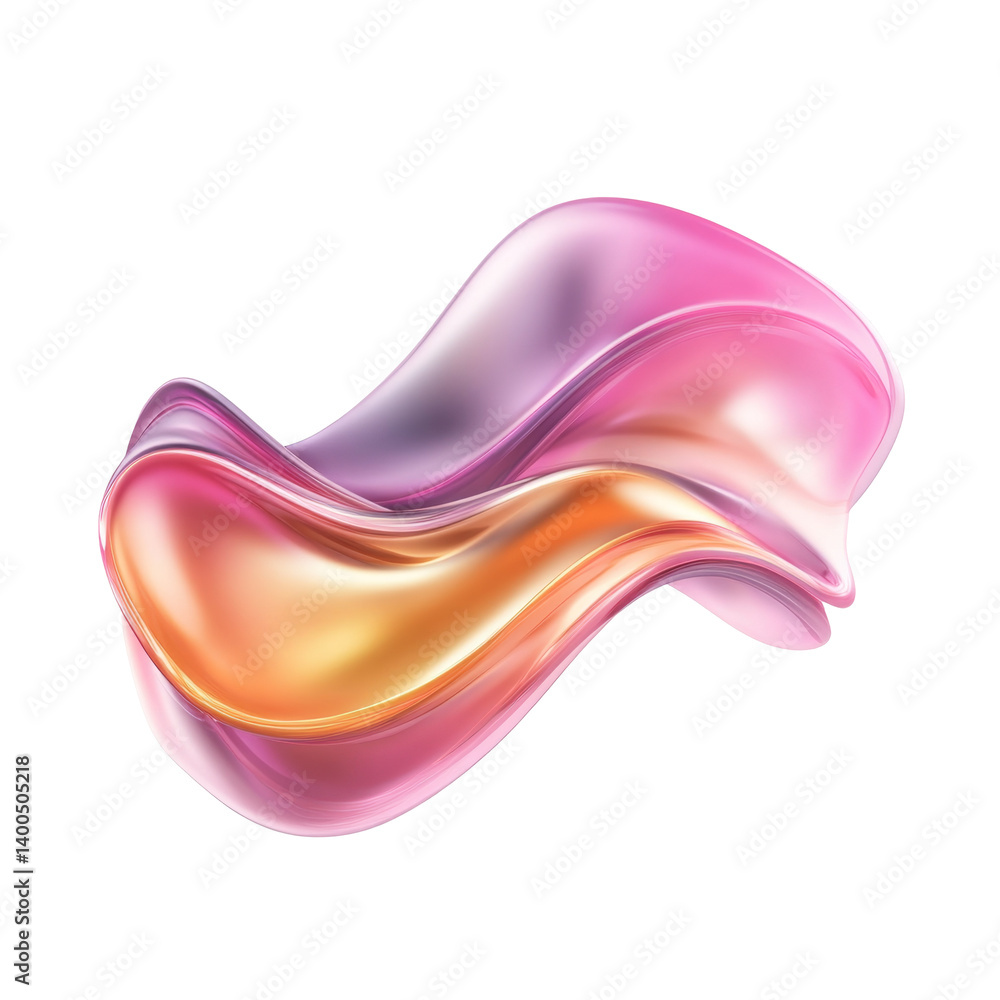 Poster flowing pink and orange ribbon with smooth and shiny surface in abstract art design