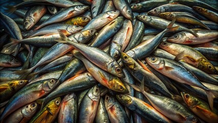 Obraz premium Fresh Saltwater Fish Market: Mackerel & Seafood Top View Long Exposure