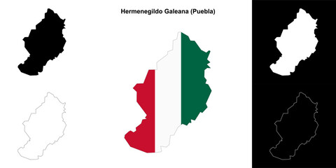 Hermenegildo Galeana municipality (Puebla) outline map set