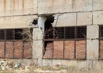 destroyed and burned houses in the city in Ukraine