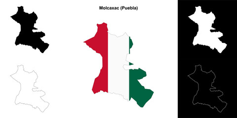 Molcaxac municipality (Puebla) outline map set
