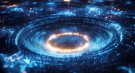 Digital Flow of Data in a Cyberspace Vortex with Glowing Streams and Futuristic Illumination