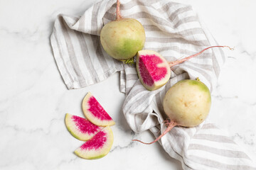 fresh watermelon radish, pink radish