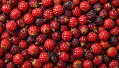 A colorful pile of red and black fruits showcasing their natural beauty and vibrancy in nature