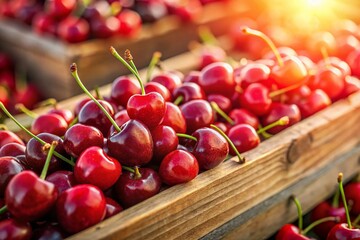 Fresh Juicy Cherries at Farmer's Market Stall - Summer Fruit