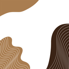 Abstract design with brown shapes and wavy lines on a white background