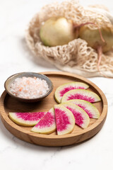 fresh watermelon radish, pink radish