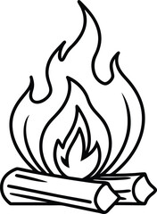 Burning Wood Outline Line Art Drawing Vector | Fire, Camp & Nature Line Icon