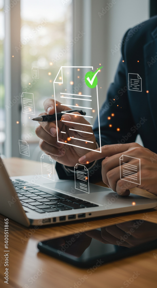 Poster digital document approval: streamline workflow & secure transactions online - business efficiency, e