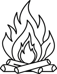 Burning Wood Outline Line Art Drawing Vector | Fire, Camp & Nature Line Icon