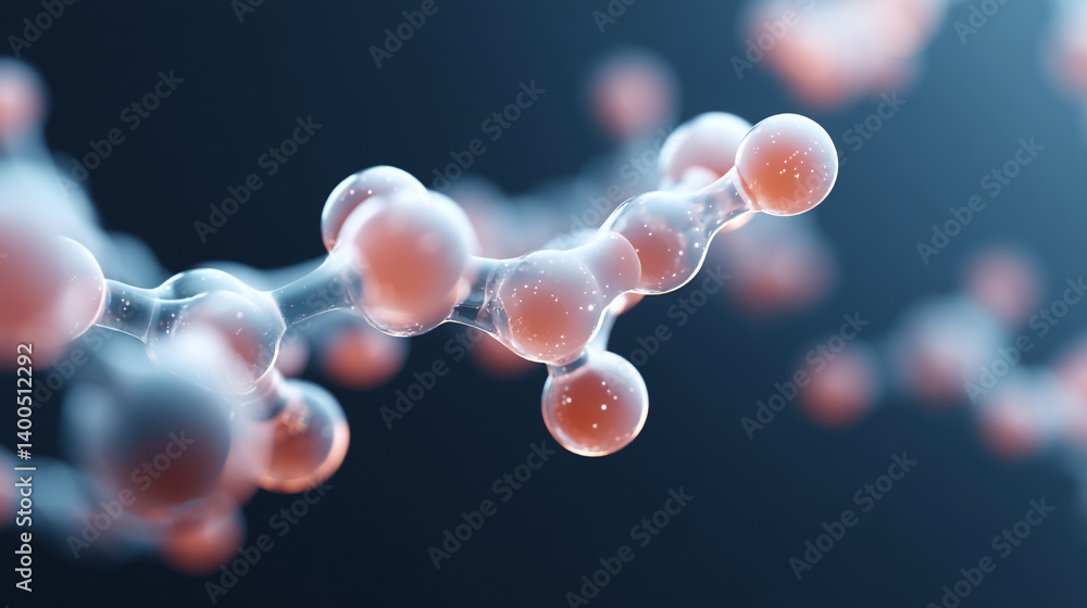 Poster close up view of a molecular structure with interconnected spheres on a dark background