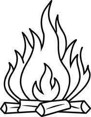 Burning Wood Outline Line Art Drawing Vector | Fire, Camp & Nature Line Icon