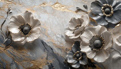 Elegant floral artwork on marble backdrop