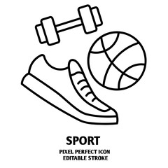 Sport editable stroke outline icon isolated on white background flat vector illustration, black outline, Pixel perfect