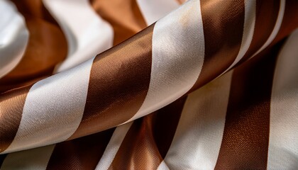 brown and white striped fabric texture with a spiral twist showcasing smooth textile surface detail