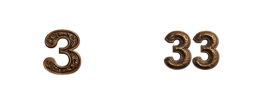 Two ornate golden numbers displayed on a transparent background