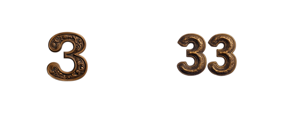 Two ornate golden numbers displayed on a transparent background