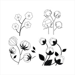 Cotton Flowers Abstract Line Art  Minimalist Botanical Contour Drawings.