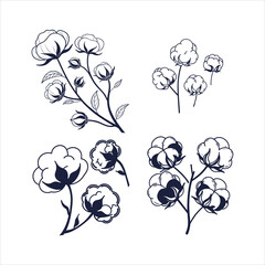 Cotton Flowers Abstract Line Art  Minimalist Botanical Contour Drawings.