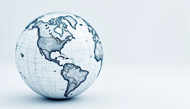 minimalist globe design featuring monochrome map of Americas, symbolizing global connectivity and technology - Powered by Adobe