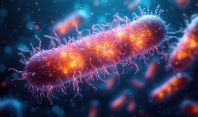 Microscopic View of a Vibrant Bacterium with Bioluminescent Lighting in Photorealistic Style