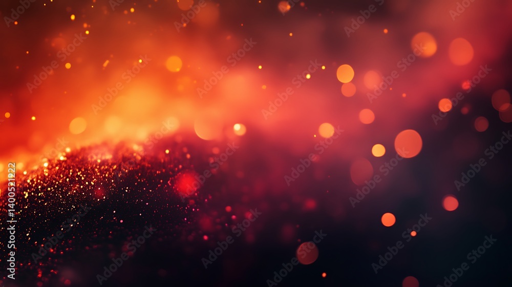 Poster vibrant abstract background featuring a blend of fiery orange and deep black hues with shimmering bo