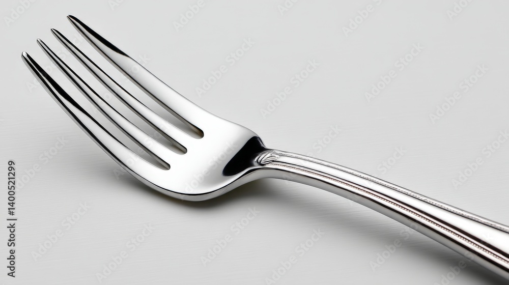 Poster silver dining fork set on light matte surface under clean studio lighting creating minimalist presen