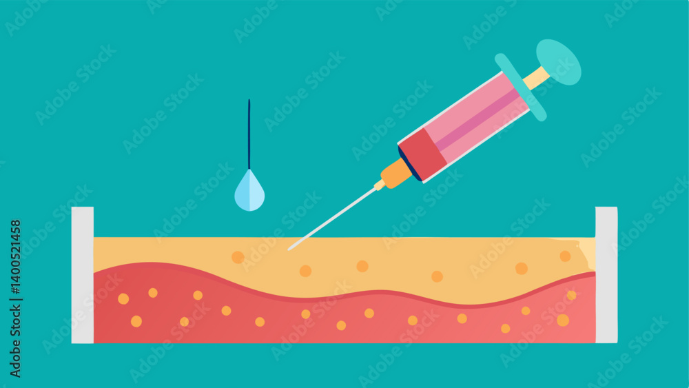 Poster injection process an illustration showing a syringe filled with a smooth liquid being injected into 