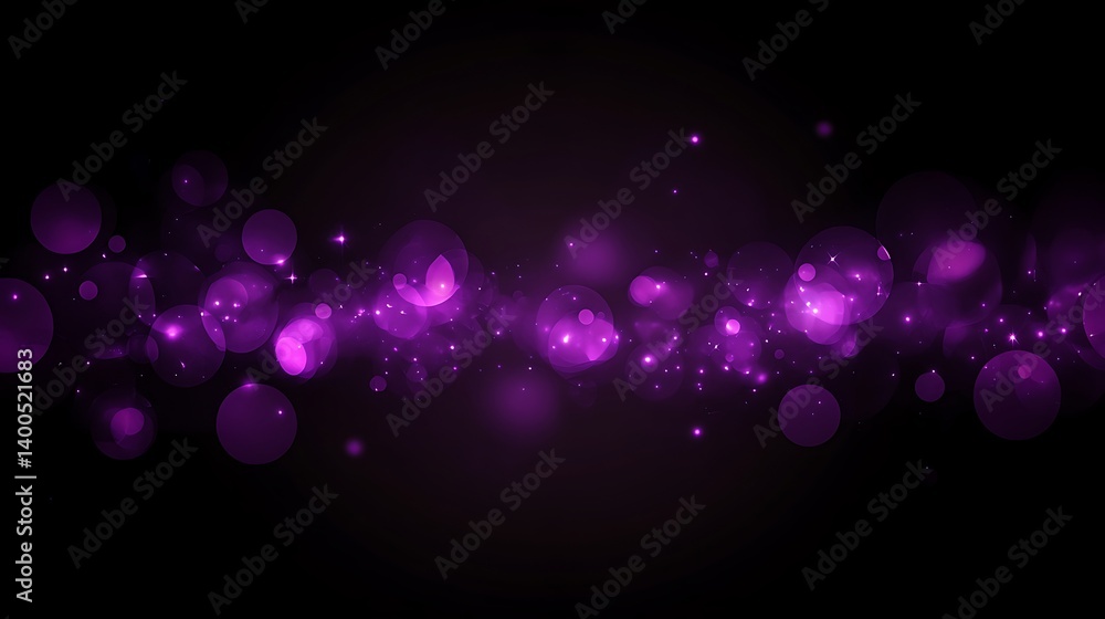 Poster vibrant abstract background featuring glowing purple bokeh circles with varying sizes against a deep