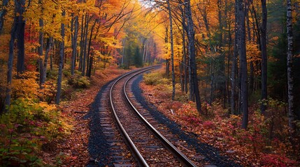 Fototapeta premium Autumnal forest railway track