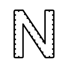 Bold Letter N with Ruler Outline  