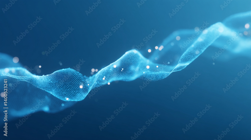 Aufkleber abstract blue wave with glowing particles floating in a dark blue gradient background space design